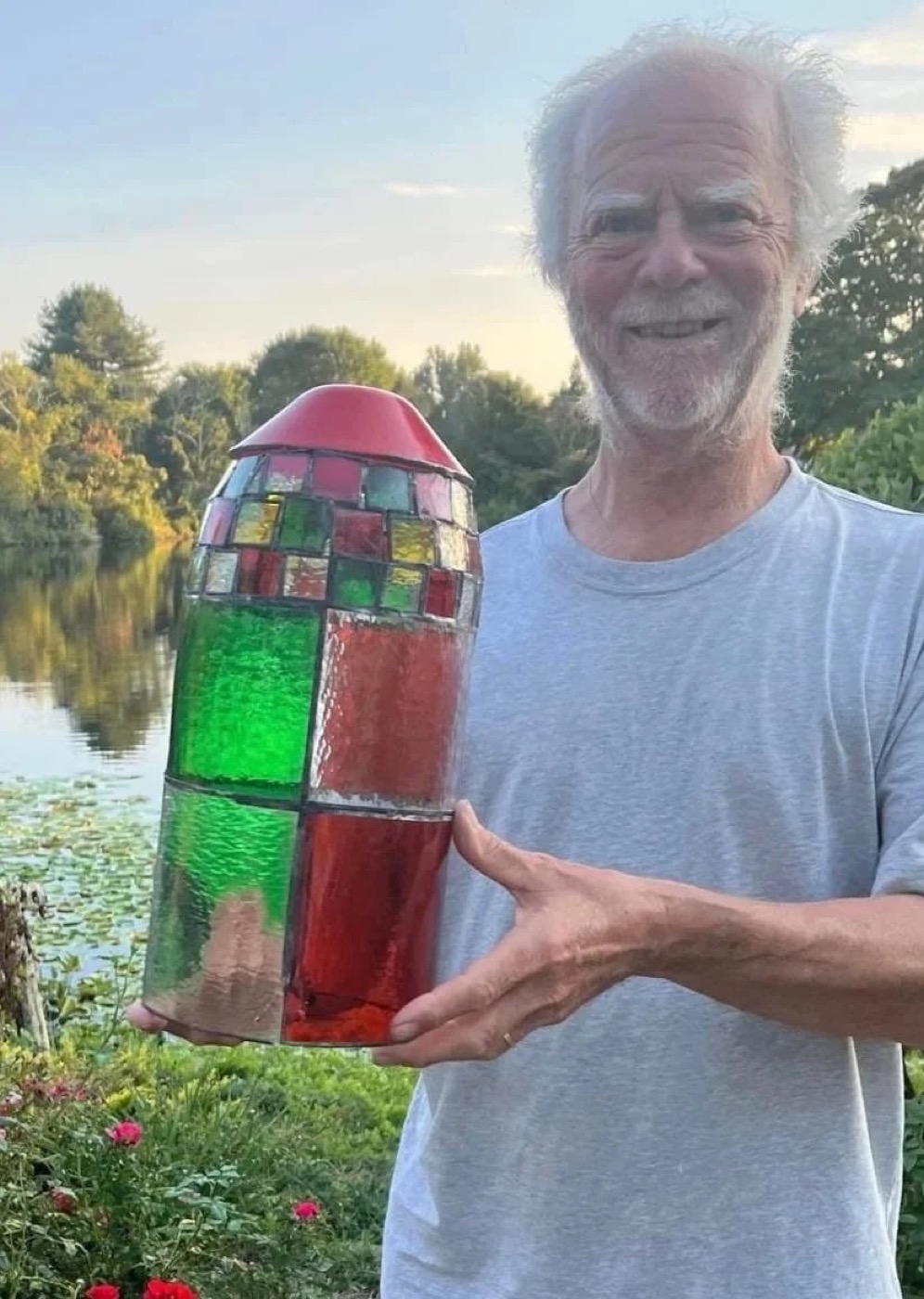 Tom O'Connell with one of his kiln-fired glass pieces